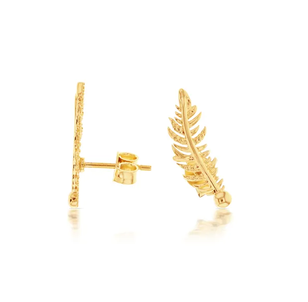9ct Yellow Gold Feather Earrings