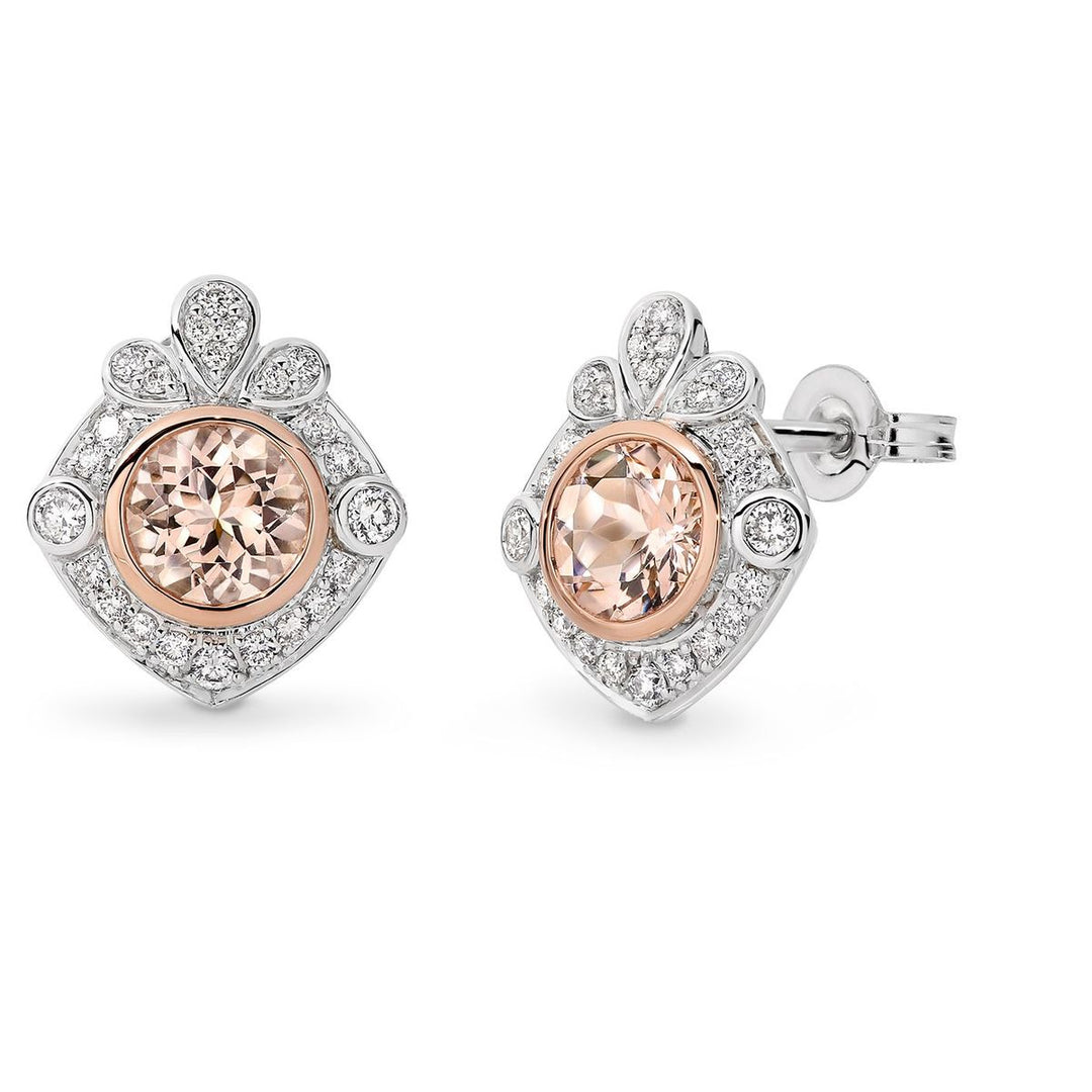 9ct White Gold And Rose Gold Morganite And Diamond Studs