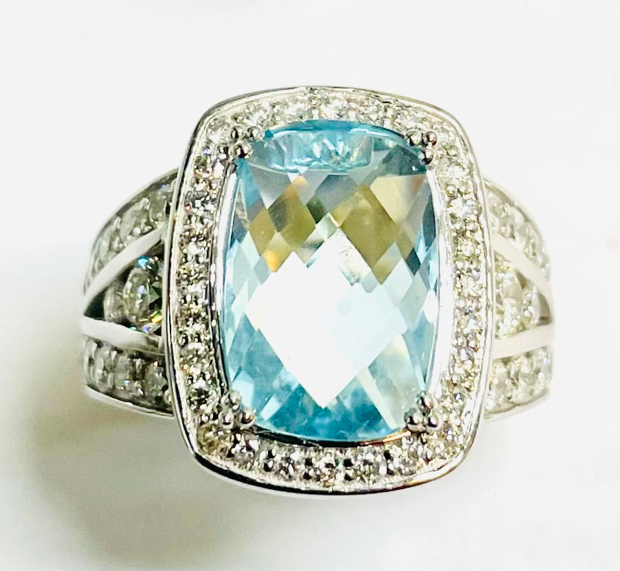 9ct gold Blue Topaz & Diamond Ring