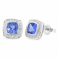 9ct White Gold Tanzanite And Diamond Studs
